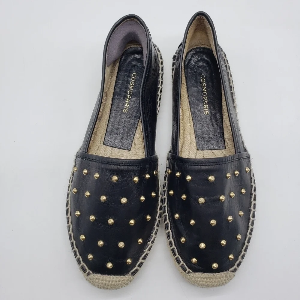 CosmoParis black leather gold studded espadrille shoes Women EU 38 Made in Spain